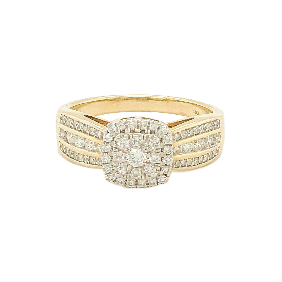 10K Yellow Gold 0.50TDW Diamond Double Halo Engagement Ring