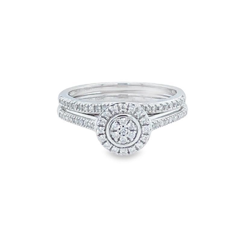 10K White Gold 0.25TDW Diamond Round Halo Wedding Set
