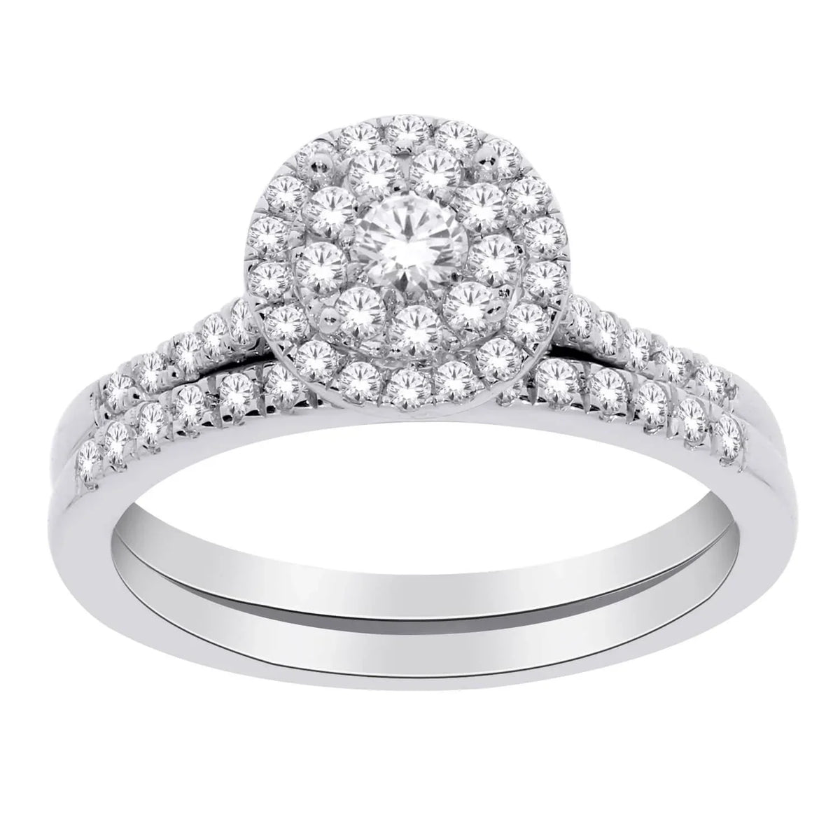 10K White Gold 0.25TDW Diamond Double Round Halo Wedding Set