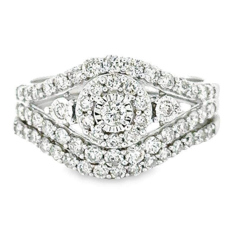 1.00TDW Elegant 10K White Gold Diamond Bridal Set