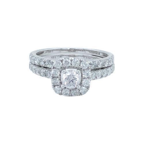 14K White Gold 1.50TDW Diamond Three Piece Halo Bridal Set