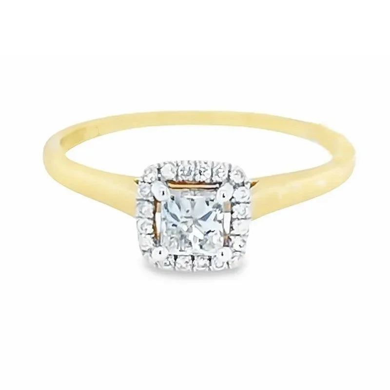 14K Yellow Gold 0.50TDW Princess Cut Diamond Solitaire Ring with Halo Setting