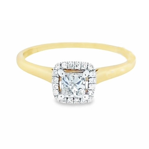 14K Yellow Gold 0.50TDW Princess Cut Diamond Solitaire Ring with Halo Setting