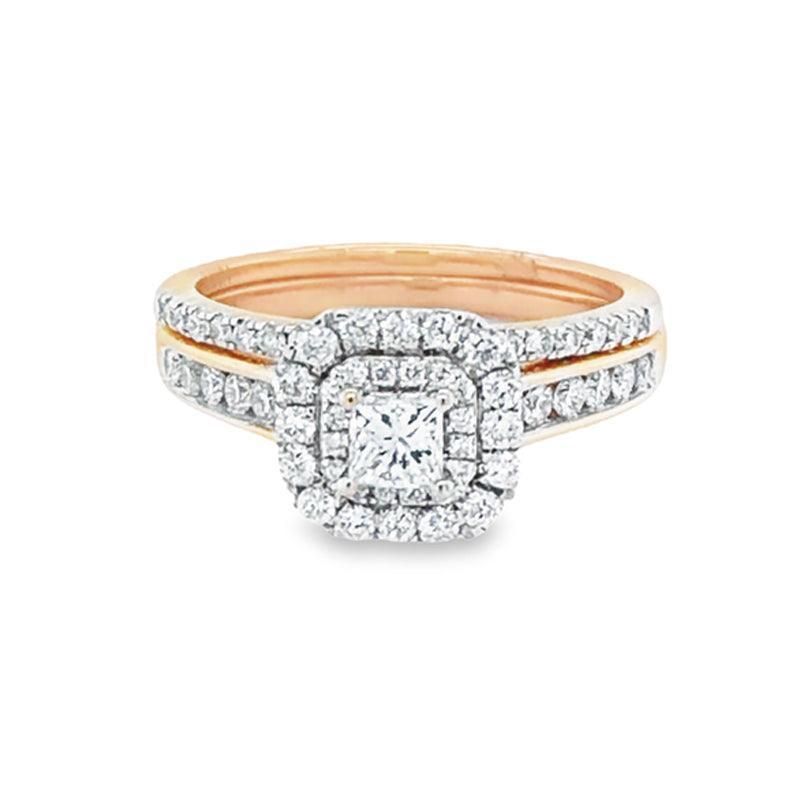 14K Rose Gold 1.00TDW Diamond Three Piece Wedding Set with Double Halo setting