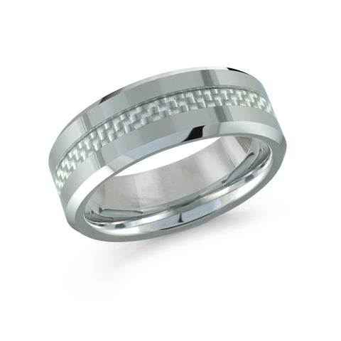 8mm White Tungsten Carbide Wedding Band with Carbon Fiber Inlay
