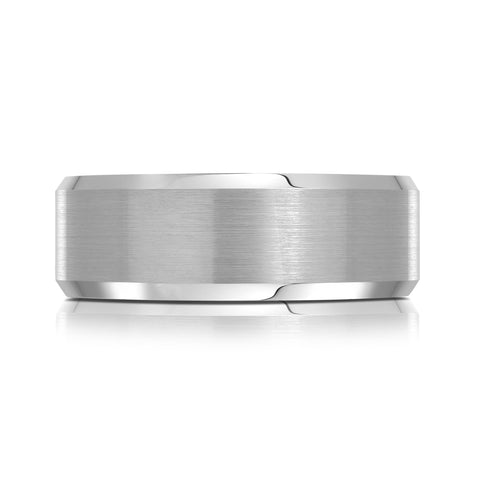 8mm White Tungsten Carbide Wedding Band with Brushed Finish