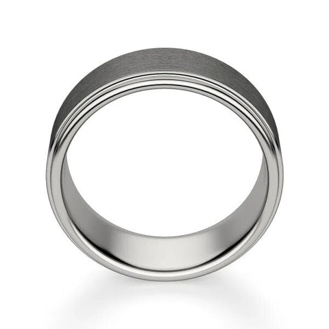 8mm Grey Brushed Step Wedding Band made of Tungsten