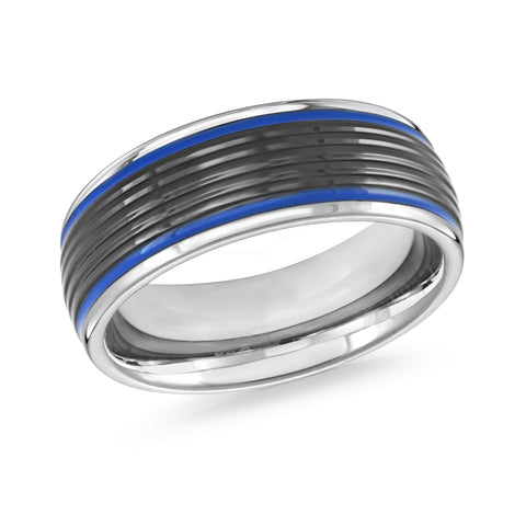 8mm Black Tungsten Plated Wedding Band with Blue Epoxy and Enamel