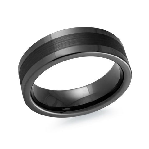 7mm Black Tungsten Carbide Wedding Band with Brushed Finish