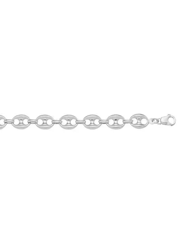 14, 18 Karat White Gold Hollow Puffed Anchor 7.4 mm Italian Bracelet