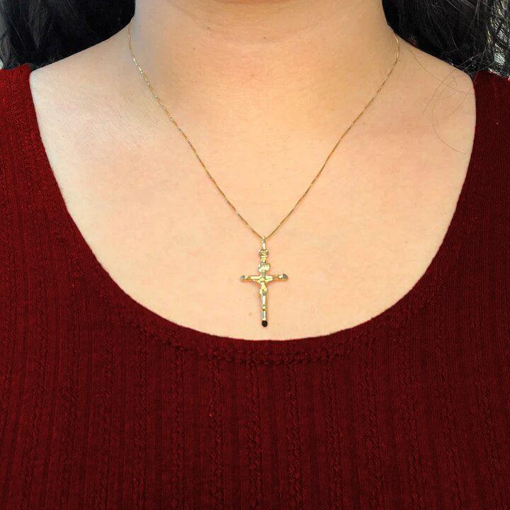 10K, 14K, 18K Yellow Gold Religious Italian Cross with Crucifix