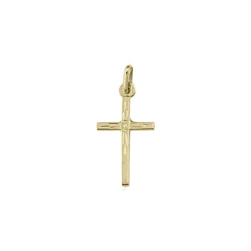 10K, 14K, 18K Yellow Gold Flat Modern Cut Cross Pendant