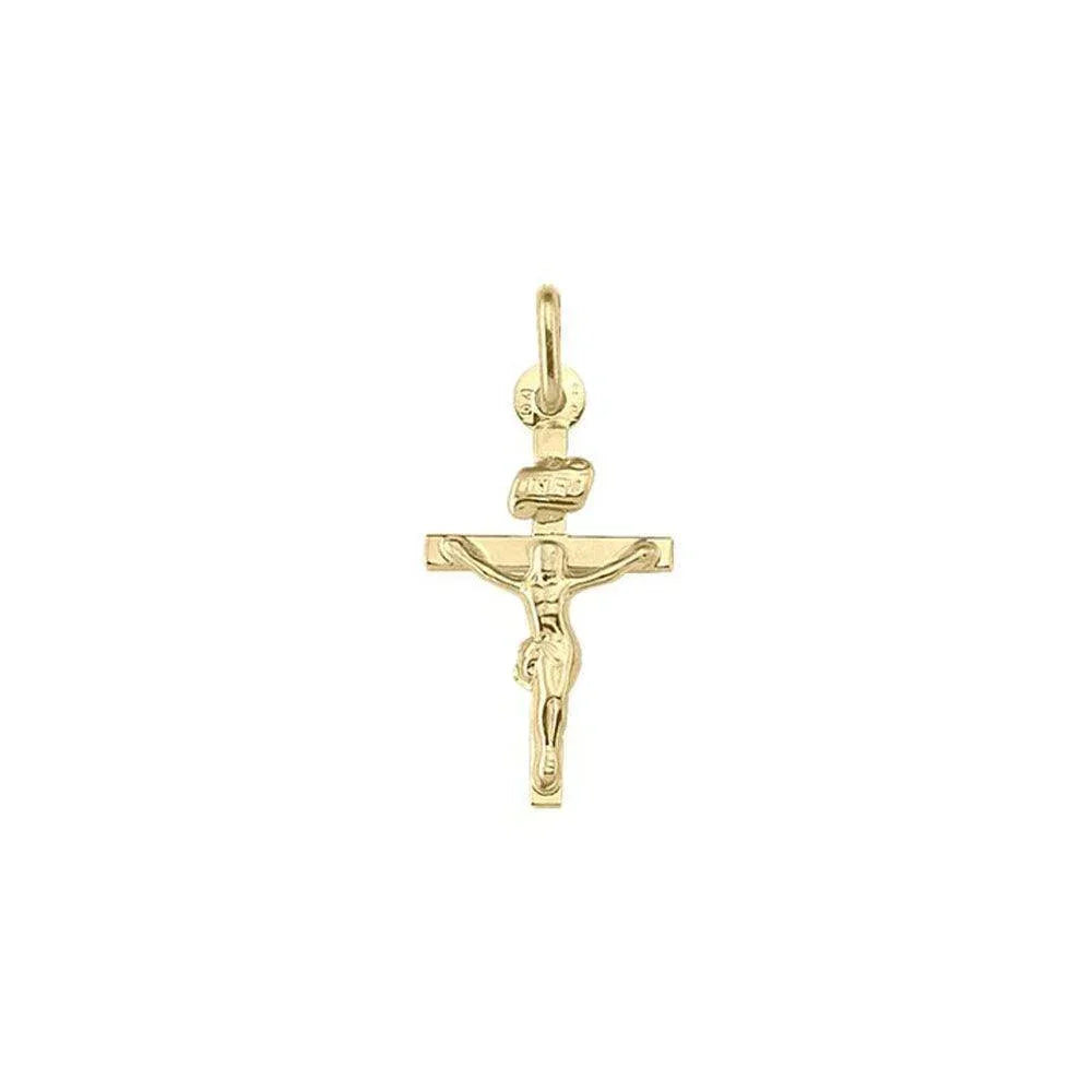 10K, 14K, 18K Yellow Gold Flat Religious Classic Italian Cross with Crucifix
