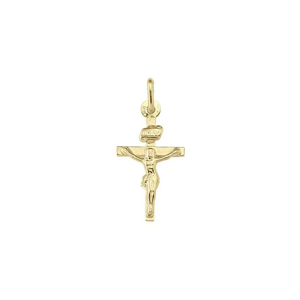 10K, 14K, 18K Yellow Gold Flat Religious Italian Cross with Crucifix