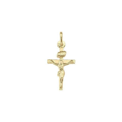 10K, 14K, 18K Yellow Gold Flat Religious Italian Cross with Crucifix
