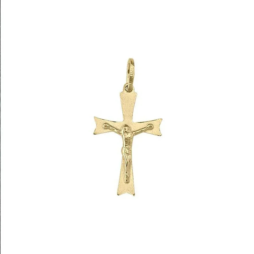 14, 18 Karat Yellow Gold Flat Religious Classic Italian Cross Pendant with Crucifix