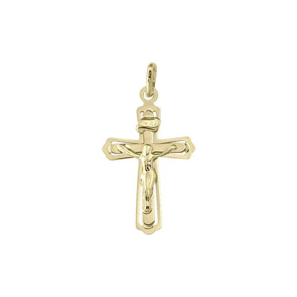 10K, 14K, 18K Yellow Gold Religious Classic Italian Cross in Cross Pendant with Crucifix