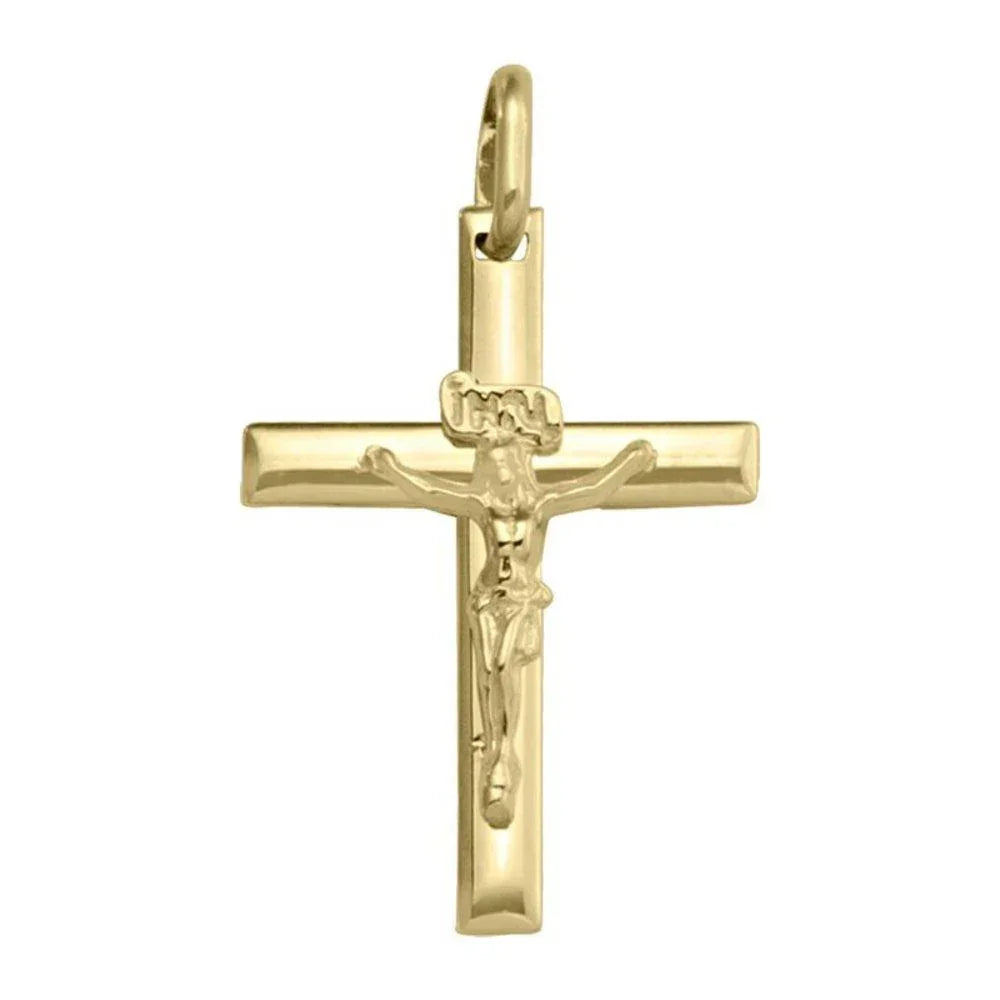 14K, 18K Yellow Gold Religious Classic Italian Cross with Crucifix
