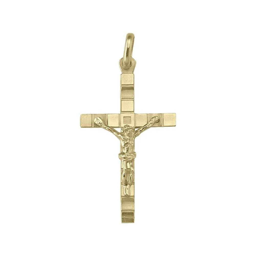 14, 18 Karat Yellow Gold Classic Italian Cross Pendant With Crucifix