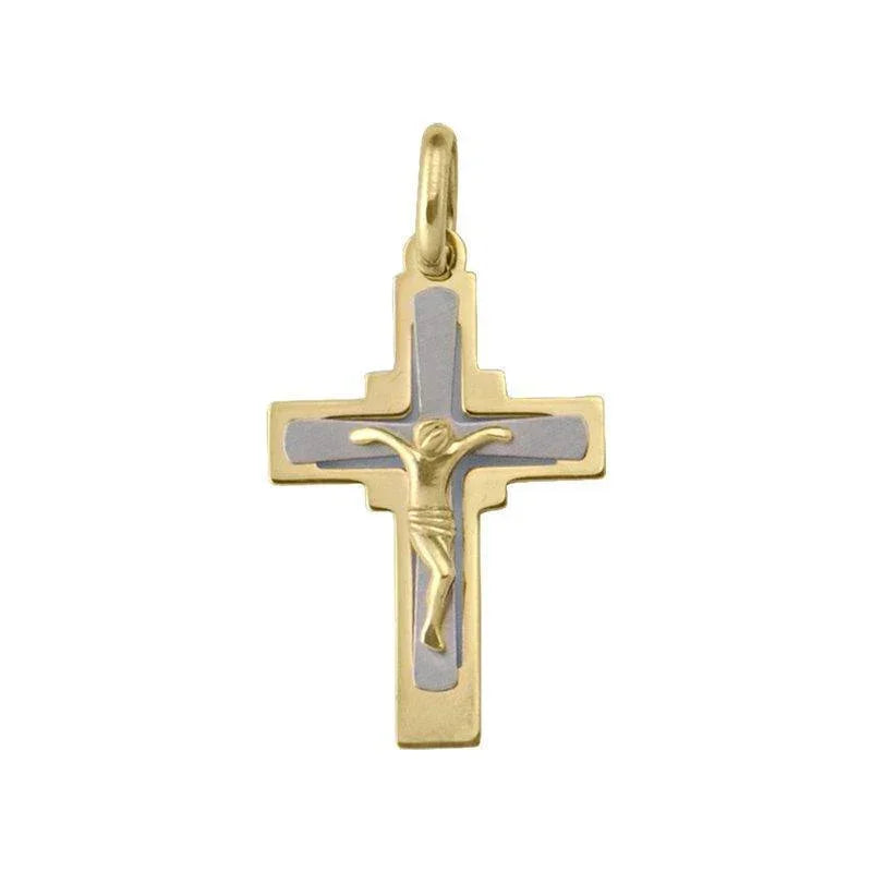 18K Yellow Gold Modern Religious Italian Cross with Crucifix
