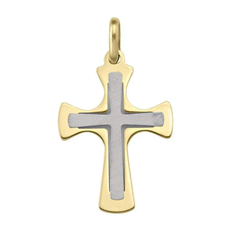 18 Karat Yellow and White Gold Religious Italian Cross
