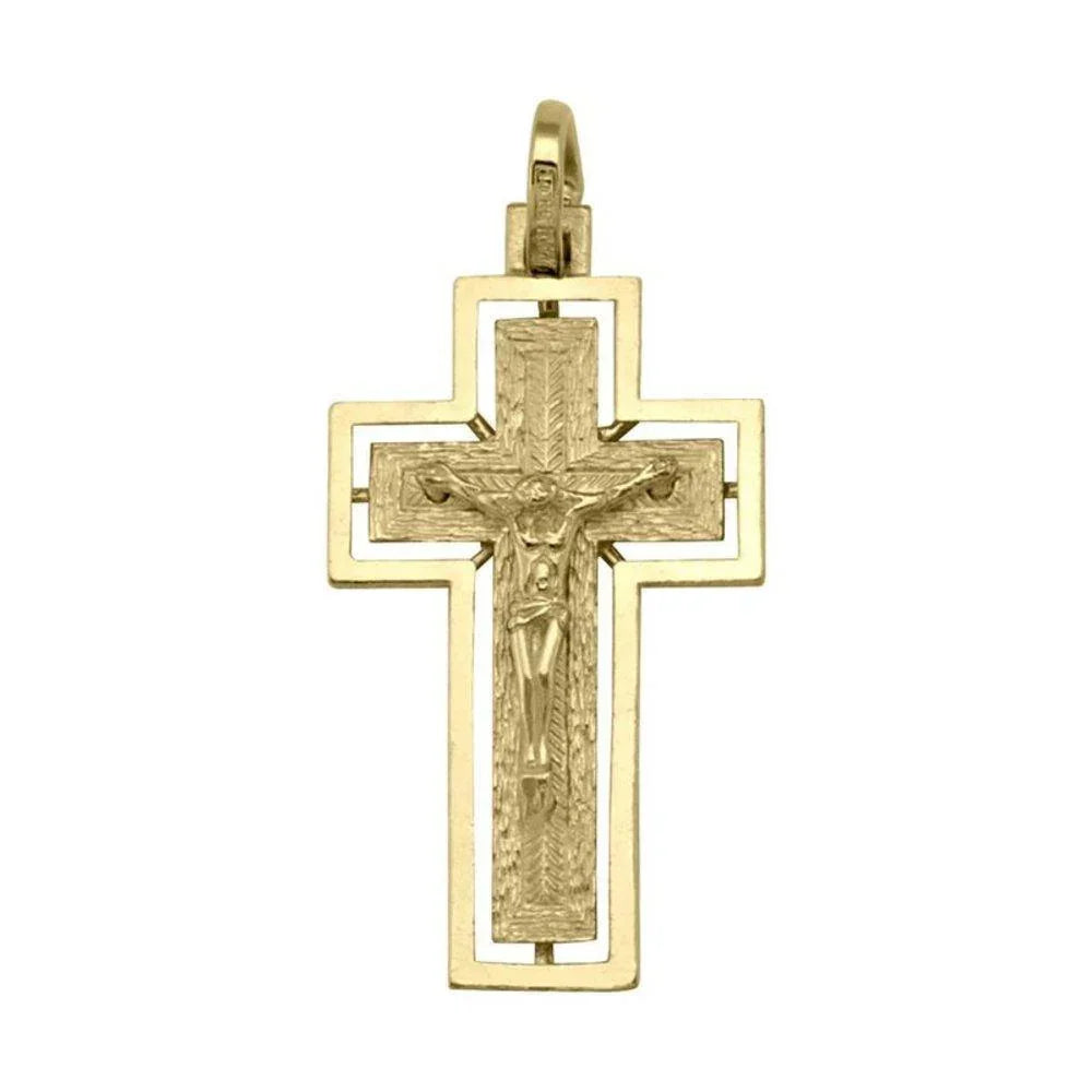 10K, 14K, 18K Yellow Gold Solid Religious Italian Cross in Cross with Crucifix