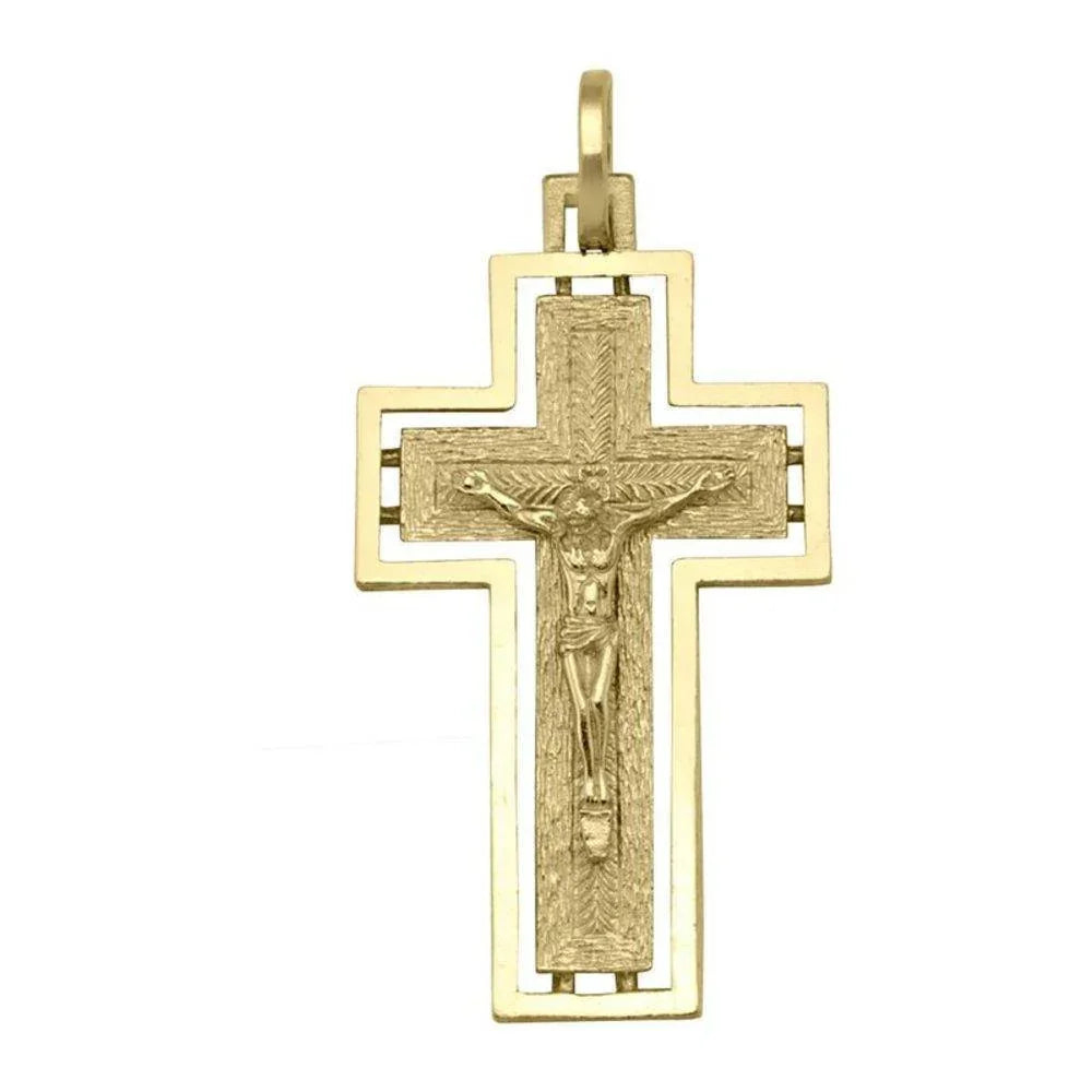 10K, 14K, 18K Yellow Gold Solid Religious Italian Cross in Cross with Crucifix