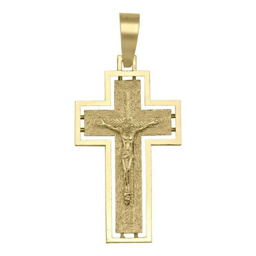 10K, 14K, 18K Yellow Gold Solid Religious Italian Cross in Cross with Crucifix
