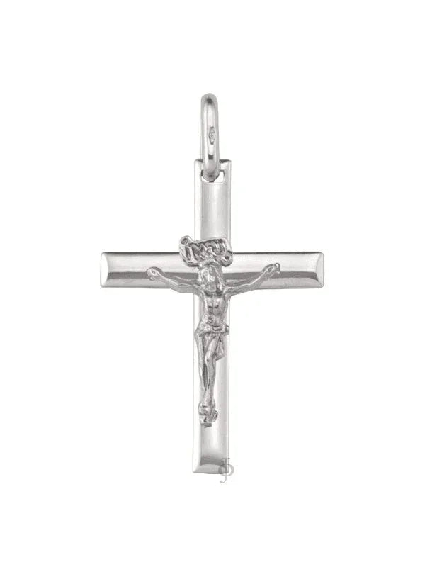 14K, 18K White Gold Religious Classic Italian Cross with Crucifix