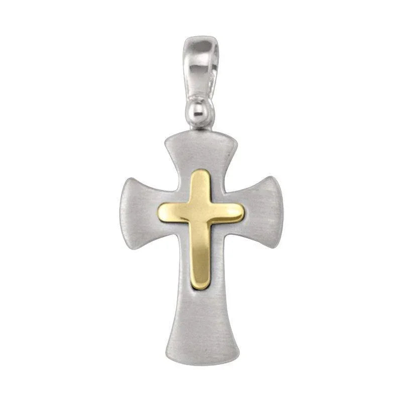 14, 18 Karat White and Yellow Gold Religious Italian Cross