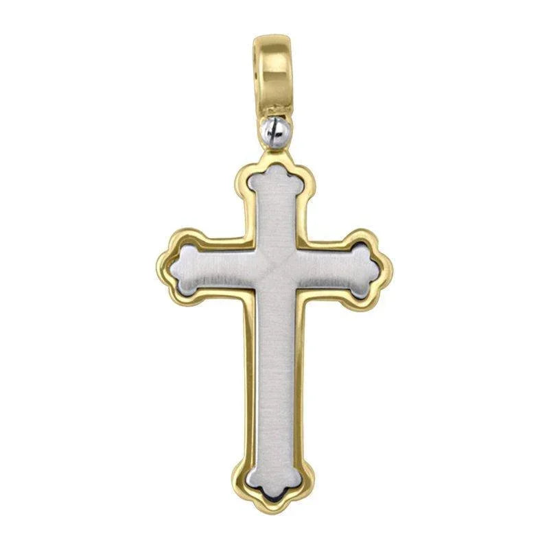 14, 18 Karat Yellow and White Gold Orthodox Religious Italian Cross