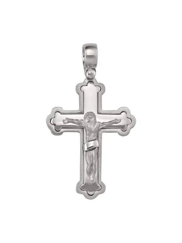 14K, 18K White Gold Fancy Religious Italian Cross with Crucifix