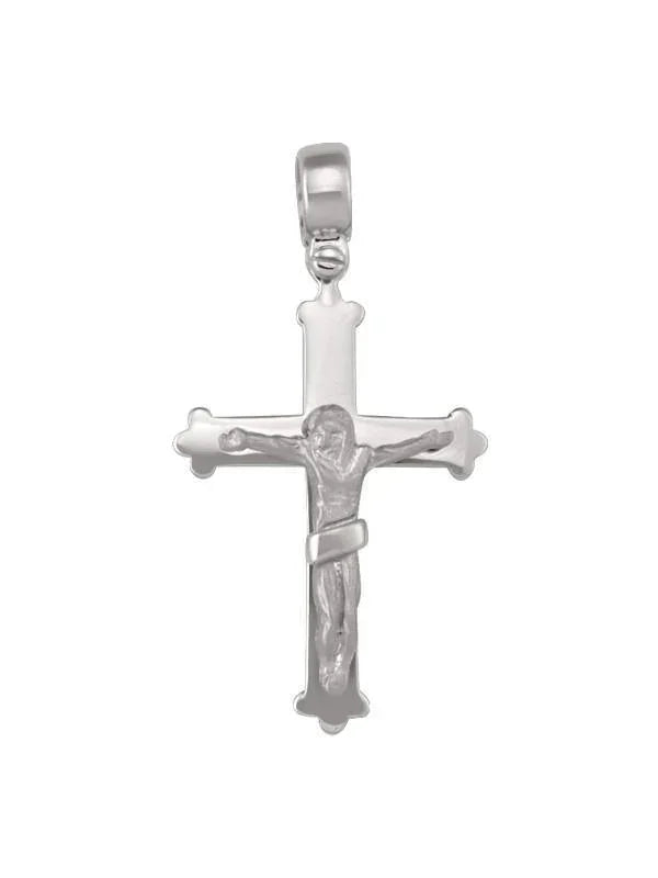 14K, 18K White Gold Fancy Religious Italian Cross with Crucifix