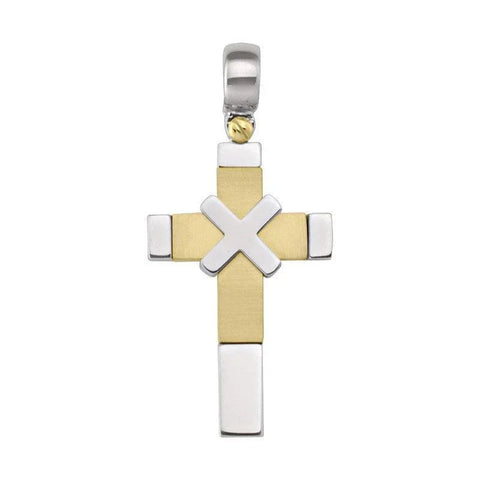 14, 18 Karat White and Yellow Gold Fancy Religious Italian Cross