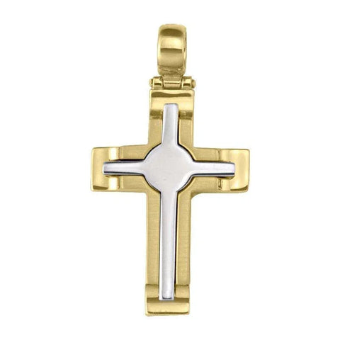 14, 18 Karat Yellow and White Gold Fancy Religious Italian Cross