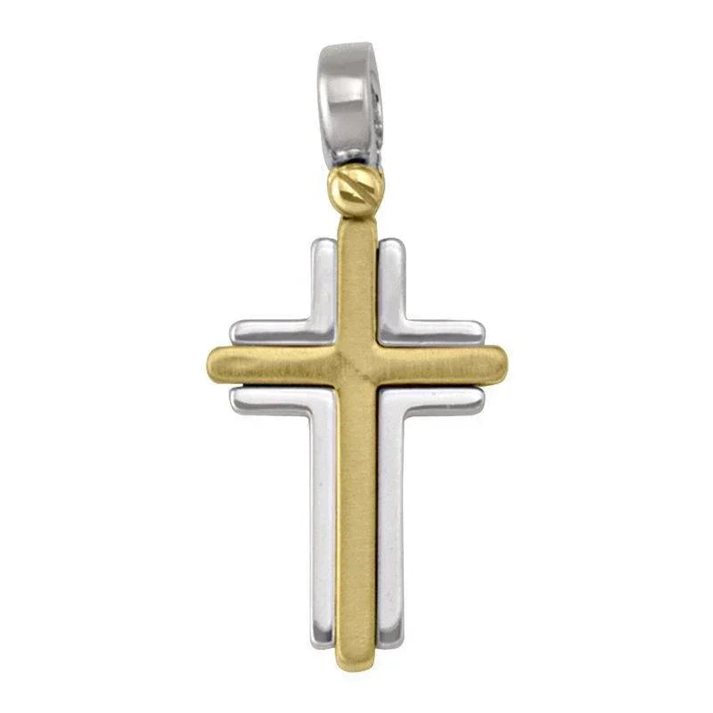 14, 18 Karat White and Yellow Gold Modern Religious Italian Cross