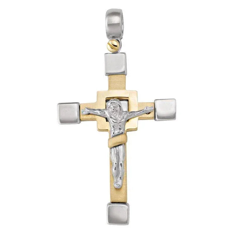 14K, 18K White and Yellow Gold Fancy Religious Italian Cross With Crucifix