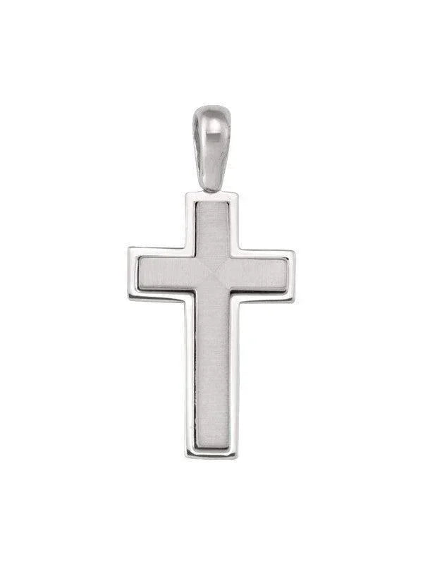 14, 18 Karat White Gold Modern Religious Italian Cross