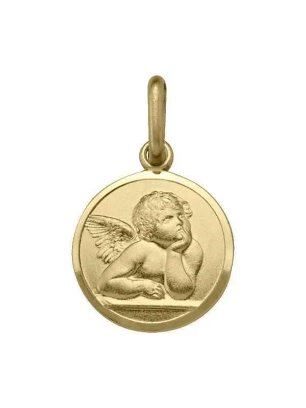 10, 14, 18 Karat Yellow Gold Solid Angel Medallion