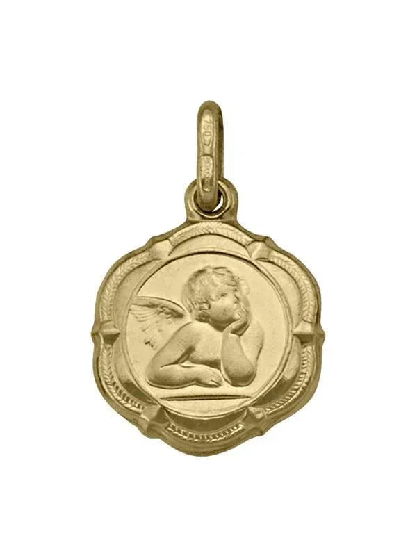 10, 14, 18 Karat Yellow Gold Hollow Angel Medallion