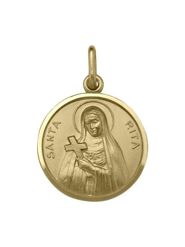 18 Karat Yellow Gold Solid St. Rita Medalion