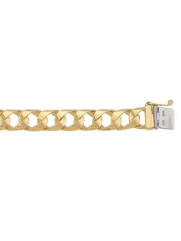 10, 14, 18 Karat Yellow Gold Solid Open Link Beveled Edges 9.0 mm Italian Bracelet