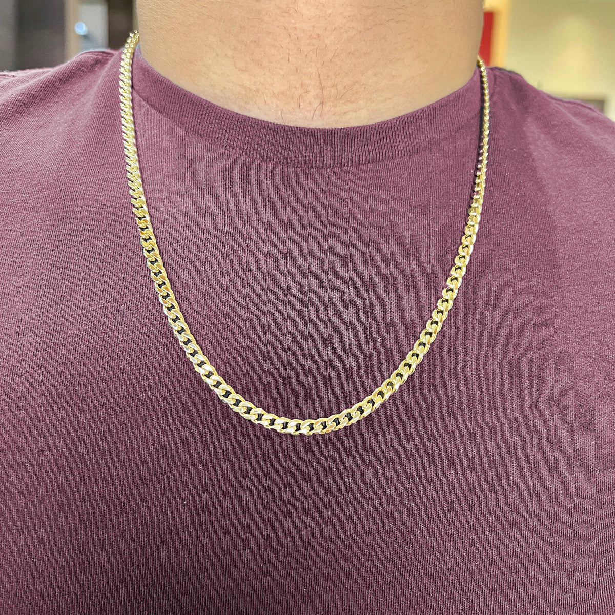 10, 14, 18 Karat Yellow Gold Squared Link Curb 5.0 mm Italian Chain