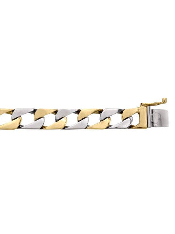 10, 14, 18 Karat Two Tone Yellow and White Gold Squared Link Curb 9.0 mm Bracelet