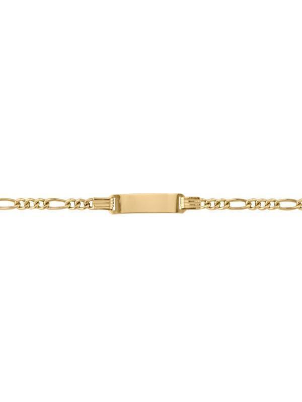10, 14, 18 Karat Yellow Gold Hollow Figaro 3.0 mm Italian Kids And Womans Id Bracelet