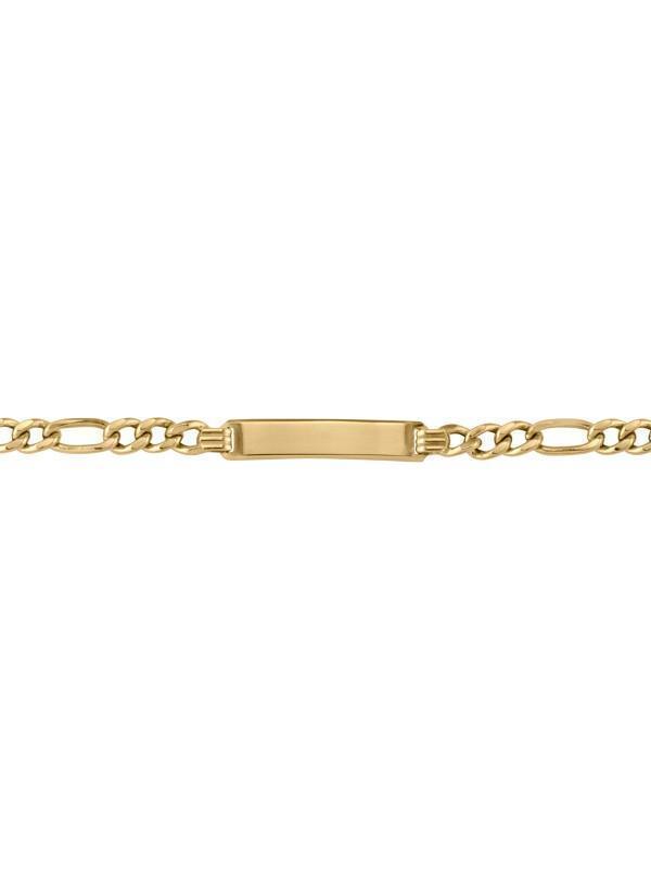 10, 14, 18 Karat Yellow Gold Hollow Figaro 4.4 mm Italian Womens Id Bracelet