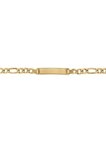 10, 14, 18 Karat Yellow Gold Hollow Figaro 4.4 mm Italian Women's Id Bracelet