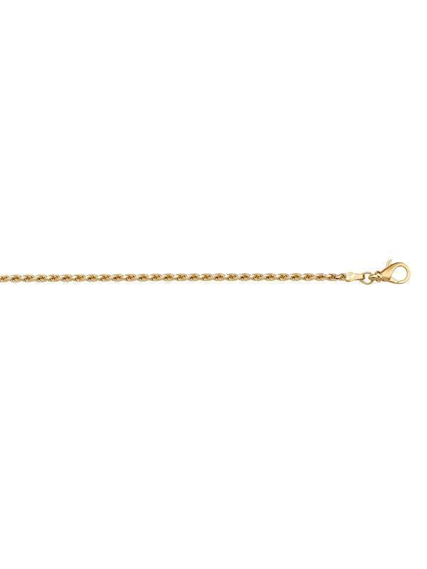10K, 14K Yellow Gold Solid Diamond Cut Rope 1.3 mm Italian Anklet