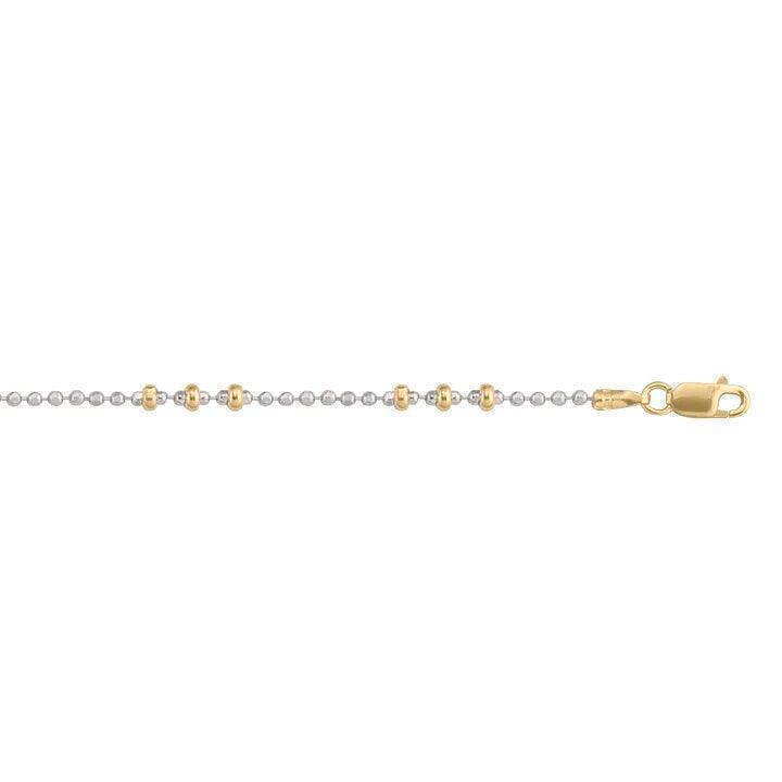 14K Yellow and White Gold Fancy Bead 2.7 mm Italian Anklet