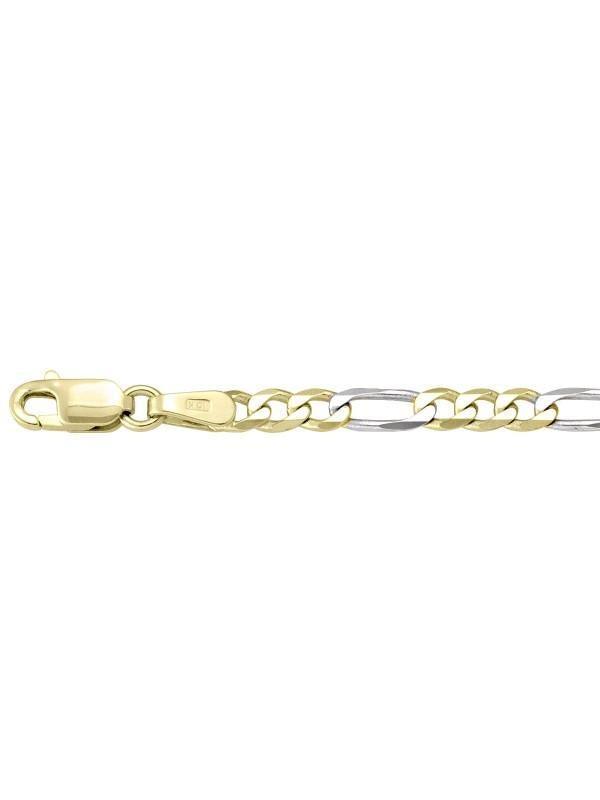 10K, 14K, 18K Two Tone Figaro Link 3.1 mm Italian Gold Bracelet